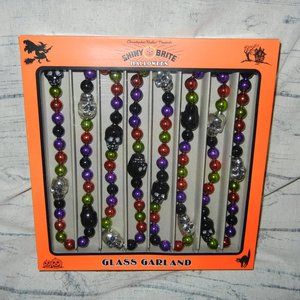 Retired Shiny Brite Halloween Glass Ball & Skull Multicolor Holiday Garland 84"